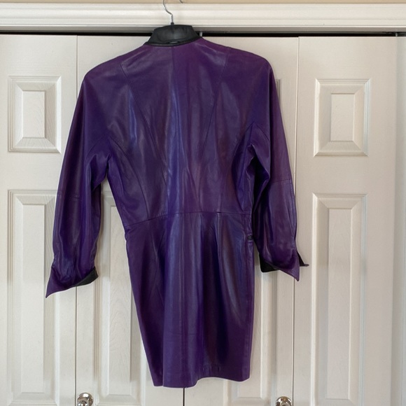 Begedor 1980s purple leather dress featuring a two way zipper and side zippers. - Picture 4 of 9